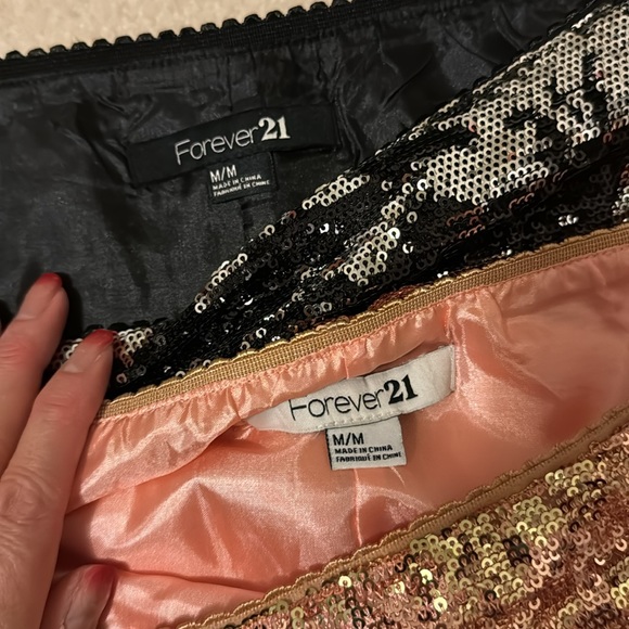 Forever 21 mini skirt sequins sparkling party Pink Rose Gold Black *2 pieces* M - Picture 2 of 4